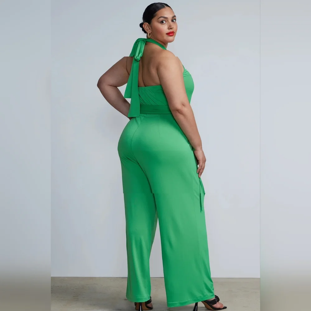 NWT 2X NY&C Plus Halter Neck Jumpsuit~Clover Green - Picture 5 of 5